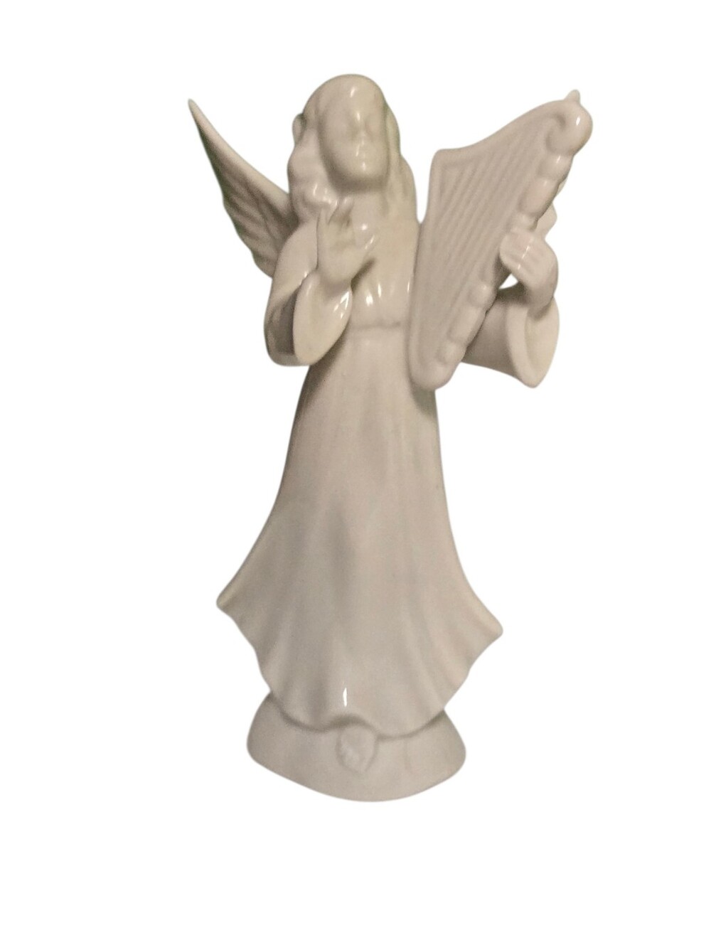 Dresden (Germany) White glazed porcelain angel playing harp figurine